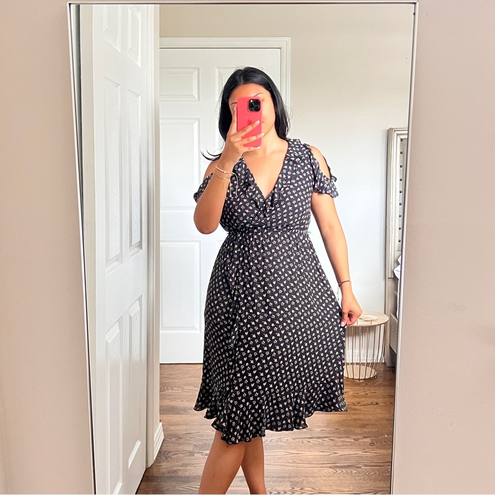 LOFT Floral Midi Dress Size M petite